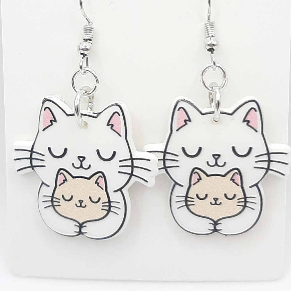 Kitty Mama Baby Kitten Earrings Mommy Momma French Hooks New